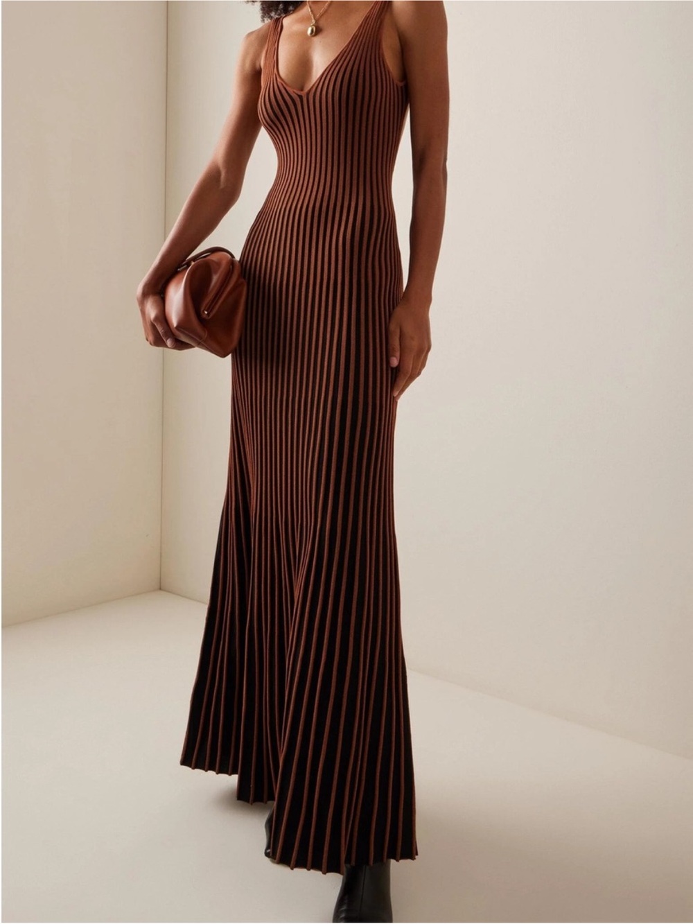 Staud Sleeveless Ribbed Maxi Dress in Brown - Picture 2 of 2